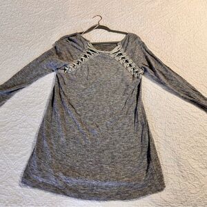 Gray Long Sleeve Shirt with Lace-Up Detail